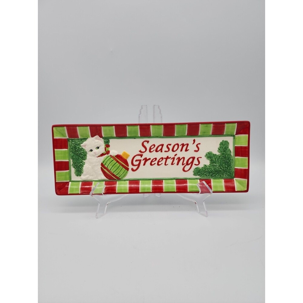 Fitz & Floyd Yuletide Kitten Seasons Greetings Wall Or Appetizer Plate